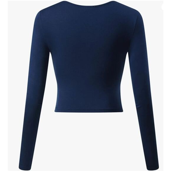 VETIOR Deep V Neck Long Sleeve Unique Slim Fit Cross Wrap Crop Top- Size L - Picture 3 of 10